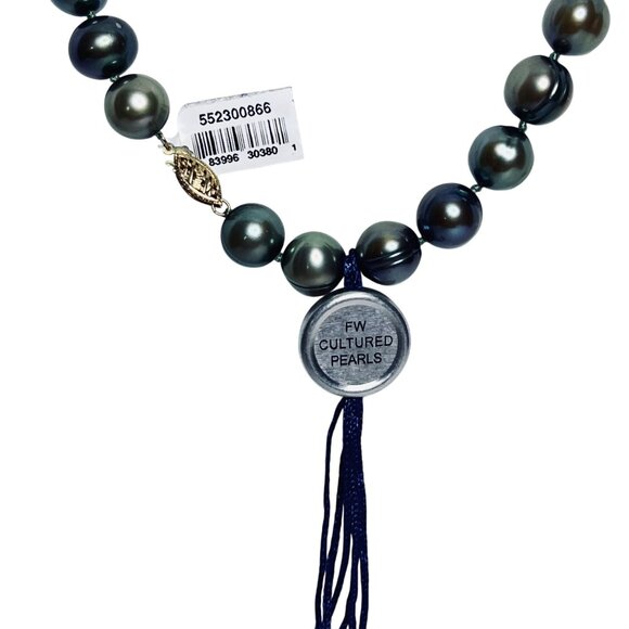 Peacock Green Baroque Pearl Necklace With 14k Gold Clasp (6025) - Picture 7 of 11